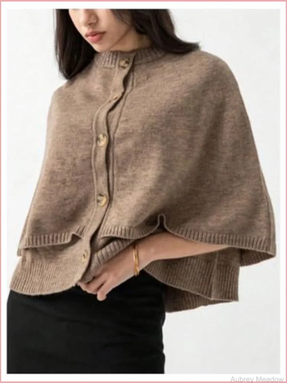 Womens Poncho Sweater Cape Cardigan Button Down Knit Outerwear Trendy